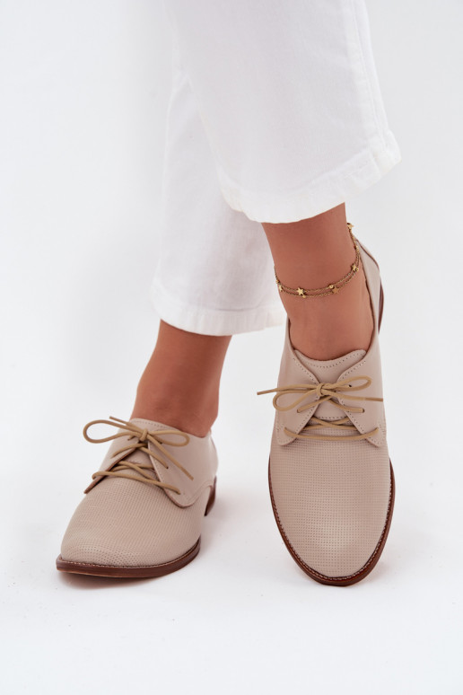 Women's Leather Elegant Lace-Up Shoes Zazoo 4238 Beige Women's Leather Elegant Lace-Up Shoes Zazoo 4238 Beige