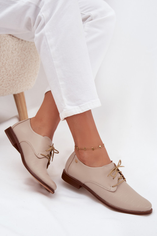 Women's Leather Elegant Lace-Up Shoes Zazoo 4238 Beige Women's Leather Elegant Lace-Up Shoes Zazoo 4238 Beige