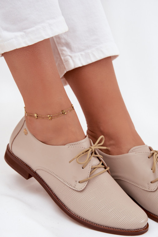 Women's Leather Elegant Lace-Up Shoes Zazoo 4238 Beige Women's Leather Elegant Lace-Up Shoes Zazoo 4238 Beige