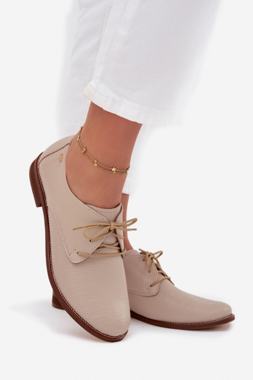 Women's Leather Elegant Lace-Up Shoes Zazoo 4238 Beige Women's Leather Elegant Lace-Up Shoes Zazoo 4238 Beige