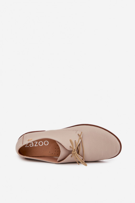 Women's Leather Elegant Lace-Up Shoes Zazoo 4238 Beige Women's Leather Elegant Lace-Up Shoes Zazoo 4238 Beige