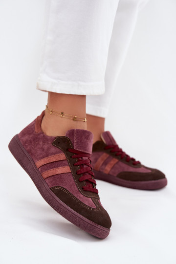 Zazoo N1068 Zamszowe Niskie Sneakersy Damskie Bordowe