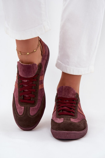 Zazoo N1068 Suede Low Women's Sneakers Burgundy 2