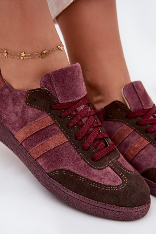 Zazoo N1068 Zamszowe Niskie Sneakersy Damskie Bordowe