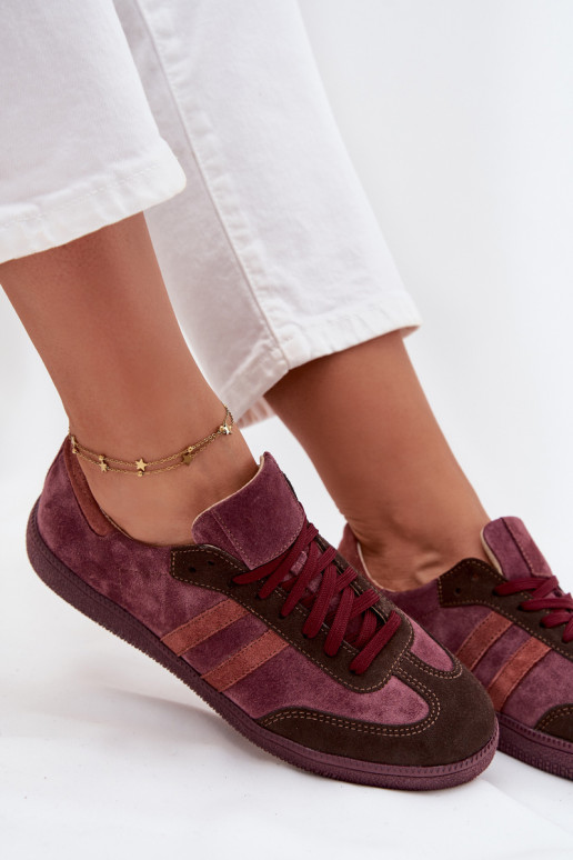 Zazoo N1068 Suede Low Women's Sneakers Burgundy