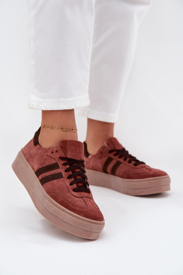 Women's Suede Sneakers on Platform Zazoo N1068S2 Brown