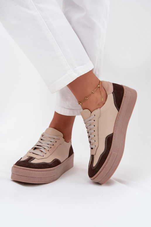Leather Women's Sneakers On Platform Zazoo N1269S2 Beige Leather Women's Sneakers On Platform Zazoo N1269S2 Beige