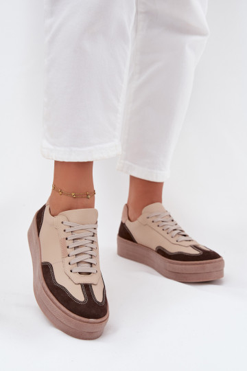 Leather Women's Sneakers On Platform Zazoo N1269S2 Beige 2