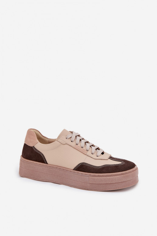 Leather Women's Sneakers On Platform Zazoo N1269S2 Beige Leather Women's Sneakers On Platform Zazoo N1269S2 Beige
