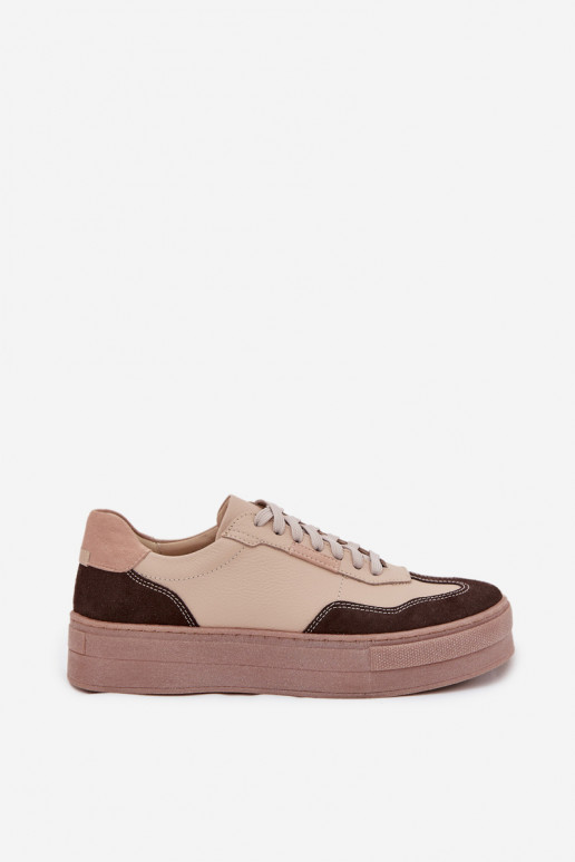 Leather Women's Sneakers On Platform Zazoo N1269S2 Beige Leather Women's Sneakers On Platform Zazoo N1269S2 Beige
