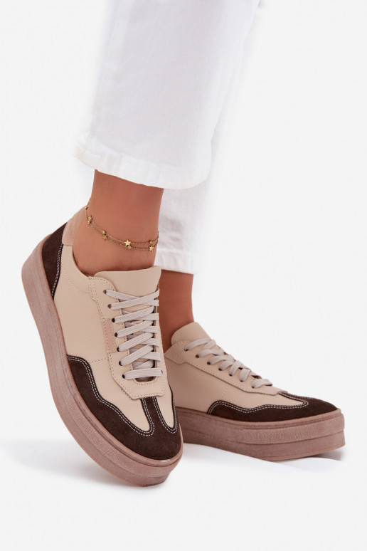 Leather Women's Sneakers On Platform Zazoo N1269S2 Beige Leather Women's Sneakers On Platform Zazoo N1269S2 Beige