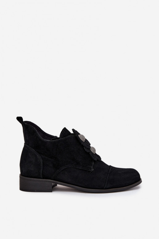 Suede Women's Loafers with Decorative Flowers Zazoo 3080 Black Suede Women's Loafers with Decorative Flowers Zazoo 3080 Black