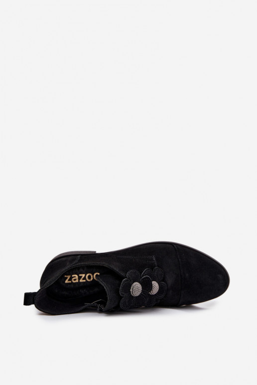 Zamszowe Półbuty DamskiewithOzdobnymi Kwiatkami Zazoo 3080 Czarne