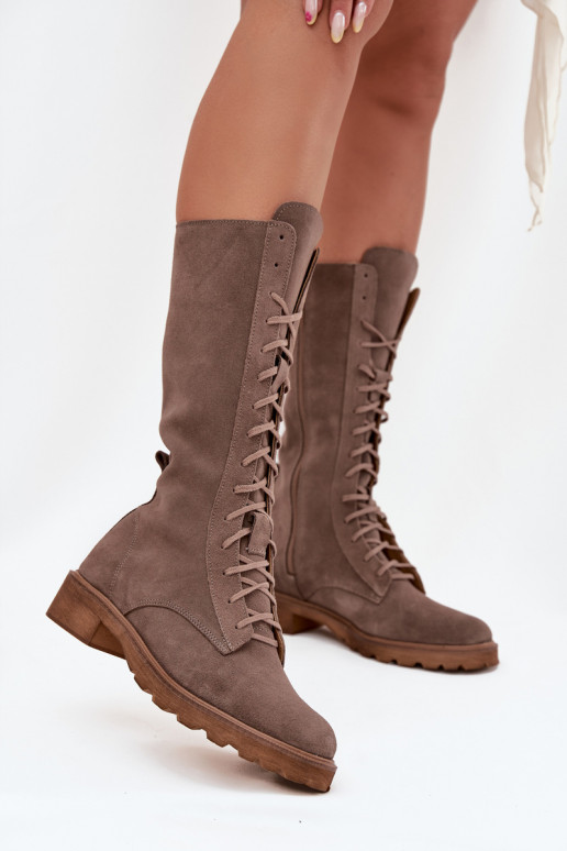 Suede Ankle Boots With Lacing To Mid Calf Zazoo 3103 Dark Beige Suede Ankle Boots With Lacing To Mid Calf Zazoo 3103 Dark Beige