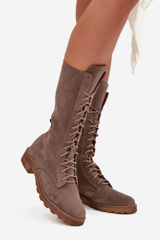 Suede Ankle Boots With Lacing To Mid Calf Zazoo 3103 Dark Beige Suede Ankle Boots With Lacing To Mid Calf Zazoo 3103 Dark Beige