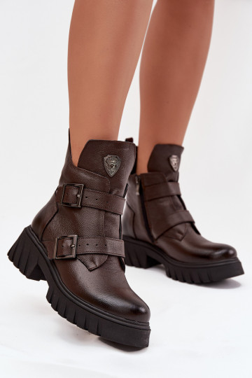 Leather Insulated Women's Boots With Buckles And Ornamental Detail Zazoo 60482 Chocolate 2