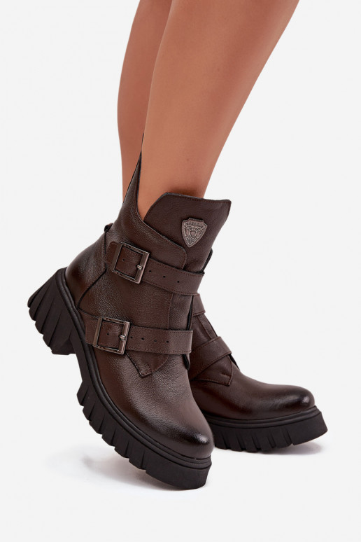 Leather Insulated Women's Boots With Buckles And Ornamental Detail Zazoo 60482 Chocolate Leather Insulated Women's Boots With Buckles And Ornamental Detail Zazoo 60482 Chocolate