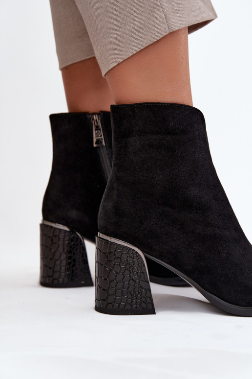 Suede Women's Block Heel Boots with Embossing Lined Vinceza 66801 Black Suede Women's Block Heel Boots with Embossing Lined Vinceza 66801 Black