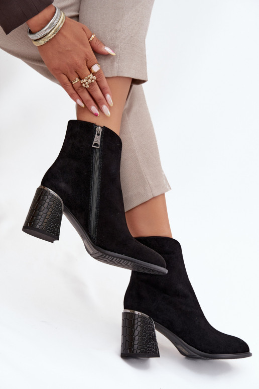 Suede Women's Block Heel Boots with Embossing Lined Vinceza 66801 Black Suede Women's Block Heel Boots with Embossing Lined Vinceza 66801 Black