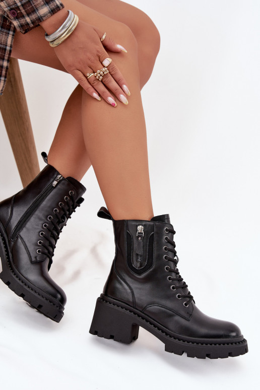 Leather Women's Block Heel Boots Insulated Vinceza 86418 Black Leather Women's Block Heel Boots Insulated Vinceza 86418 Black