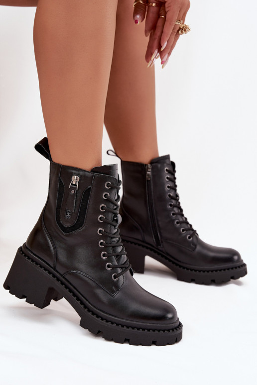 Leather Women's Block Heel Boots Insulated Vinceza 86418 Black Leather Women's Block Heel Boots Insulated Vinceza 86418 Black