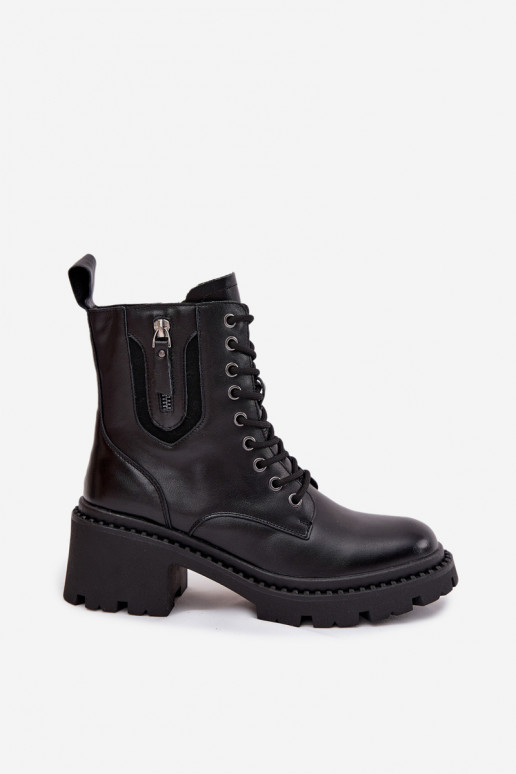 Leather Women's Block Heel Boots Insulated Vinceza 86418 Black Leather Women's Block Heel Boots Insulated Vinceza 86418 Black