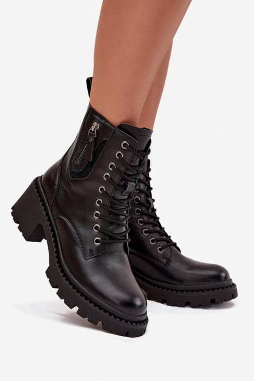 Leather Women's Block Heel Boots Insulated Vinceza 86418 Black Leather Women's Block Heel Boots Insulated Vinceza 86418 Black