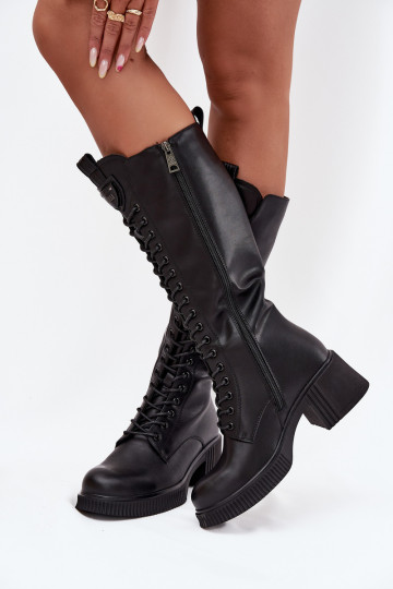 Leather Lace-up Platform Boots Insulated Vinceza 66804 Black 2