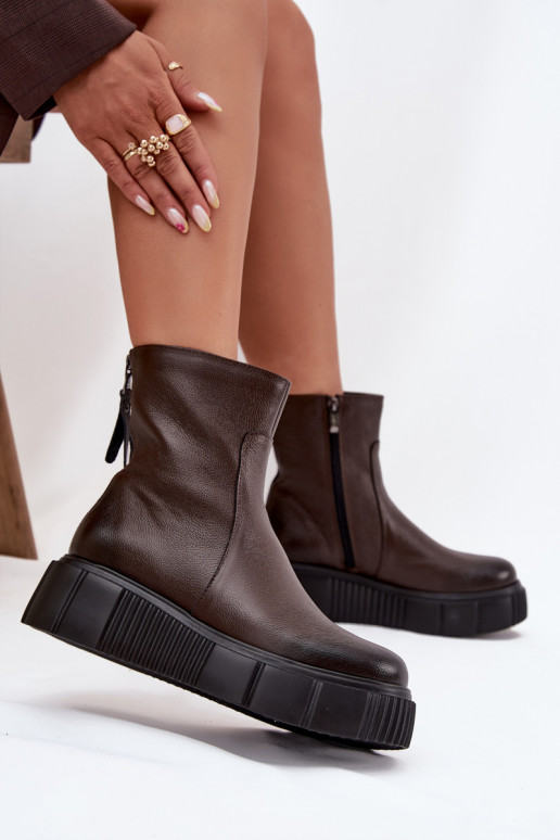 Zazoo 60369 Women's Leather Platform Ankle Boots Chocolate Zazoo 60369 Women's Leather Platform Ankle Boots Chocolate