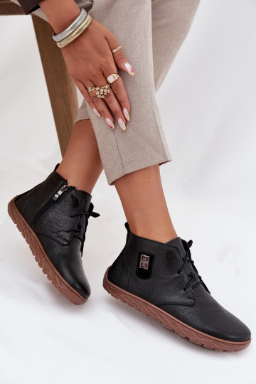 Leather Women's Barefoot Shoes with Decorative Detail Zazoo 30072 Black