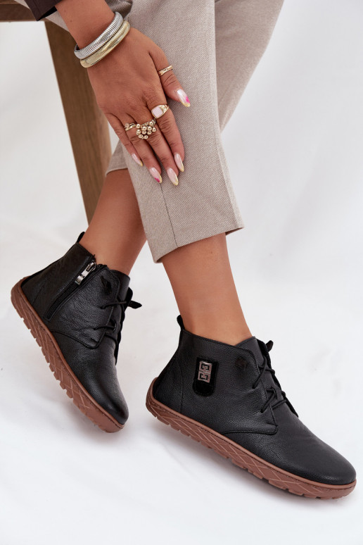 Leather Women's Barefoot Shoes with Decorative Detail Zazoo 30072 Black Leather Women's Barefoot Shoes with Decorative Detail Zazoo 30072 Black