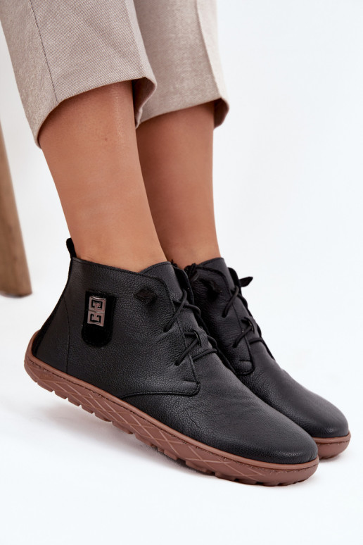 Leather Women's Barefoot Shoes with Decorative Detail Zazoo 30072 Black Leather Women's Barefoot Shoes with Decorative Detail Zazoo 30072 Black