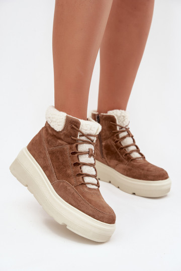 Suede Women's Snow Boots with Fur on Platform Vinceza 95354 Camel 2
