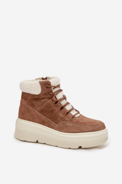 Suede Women's Snow Boots with Fur on Platform Vinceza 95354 Camel Suede Women's Snow Boots with Fur on Platform Vinceza 95354 Camel