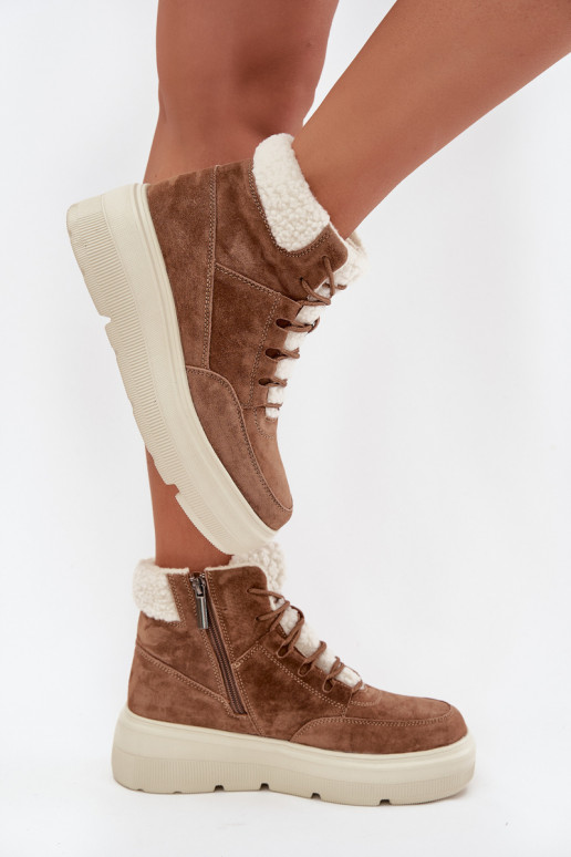 Suede Women's Snow Boots with Fur on Platform Vinceza 95354 Camel Suede Women's Snow Boots with Fur on Platform Vinceza 95354 Camel
