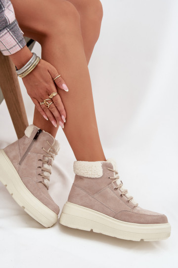 Suede Winter Boots for Women with Fur Lining on Platform Vinceza 95354 Beige
