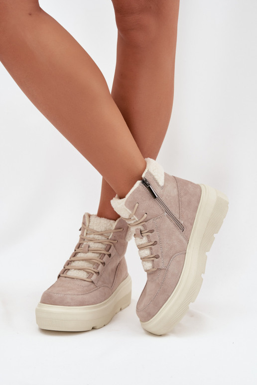 Suede Winter Boots for Women with Fur Lining on Platform Vinceza 95354 Beige Suede Winter Boots for Women with Fur Lining on Platform Vinceza 95354 Beige