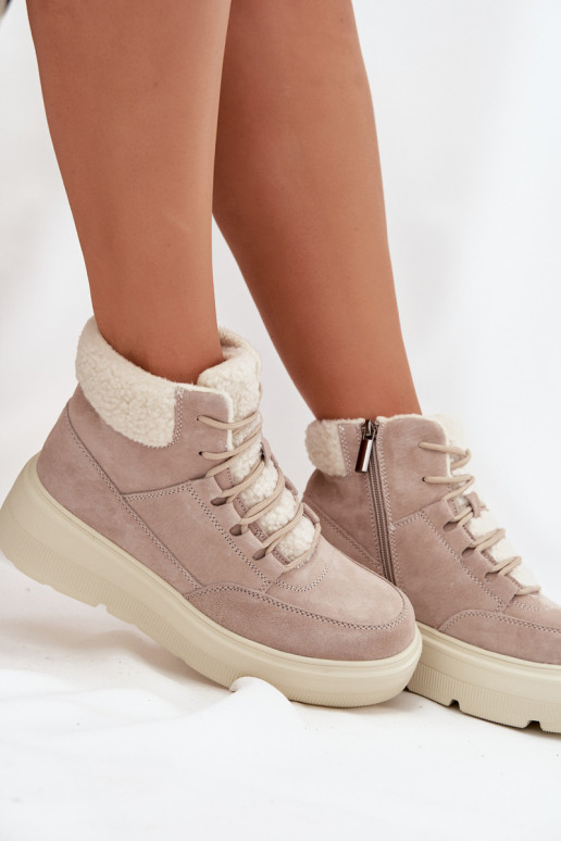 Suede Winter Boots for Women with Fur Lining on Platform Vinceza 95354 Beige Suede Winter Boots for Women with Fur Lining on Platform Vinceza 95354 Beige