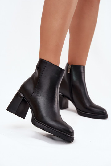 Leather Women's Ankle Boots On Heel Black Julissa 2