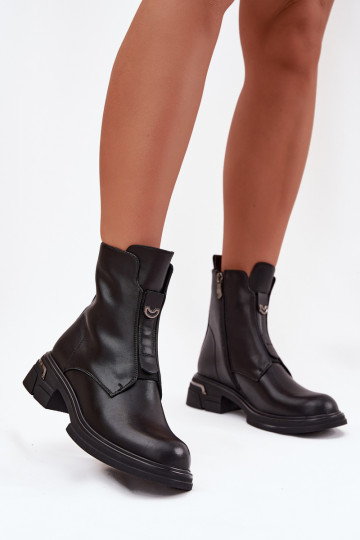 Women's Leather Ankle Boots Low Heel Black Karisse 2