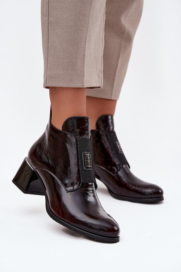 Leather Lacquered Block Heel Ankle Boots with Decorative Detail Insulated Zazoo 60560 Bordeaux 2