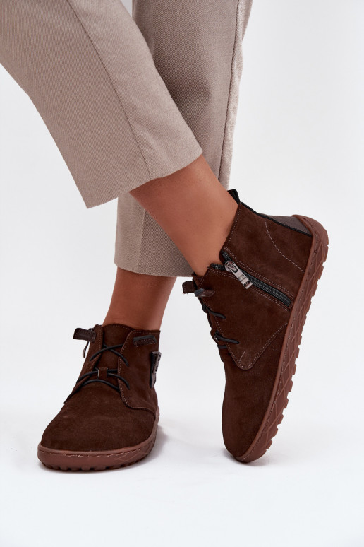 Suede Women's Barefoot Loafers with Decorative Detail Zazoo 30072 Chocolate