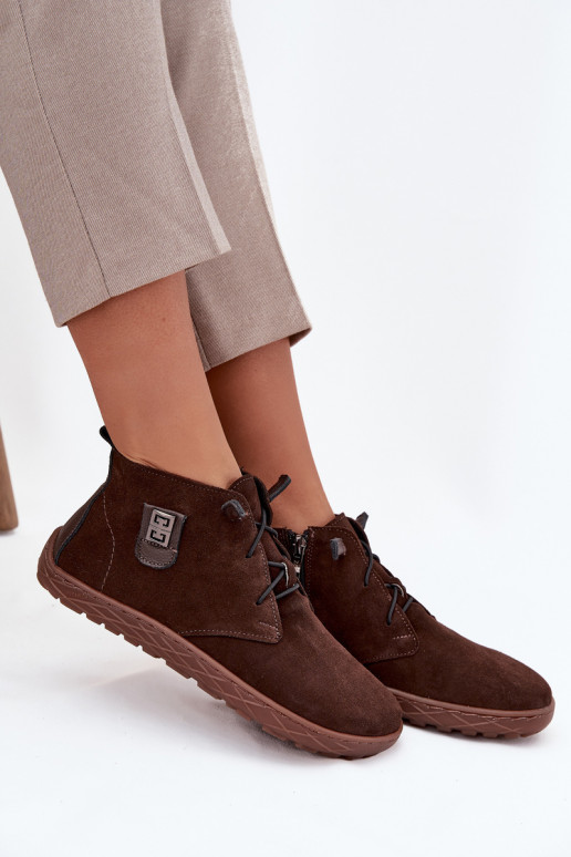 Suede Women's Barefoot Loafers with Decorative Detail Zazoo 30072 Chocolate