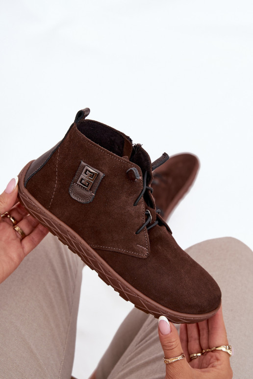 Suede Women's Barefoot Loafers with Decorative Detail Zazoo 30072 Chocolate