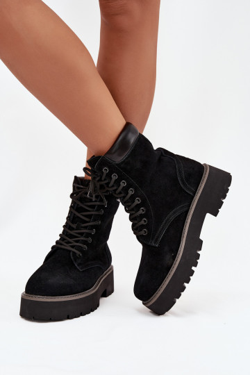 Suede women s work boots laced Big Star SS274791 Black