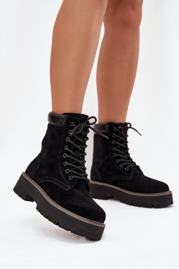 Suede women s work boots laced Big Star SS274791 Black 2