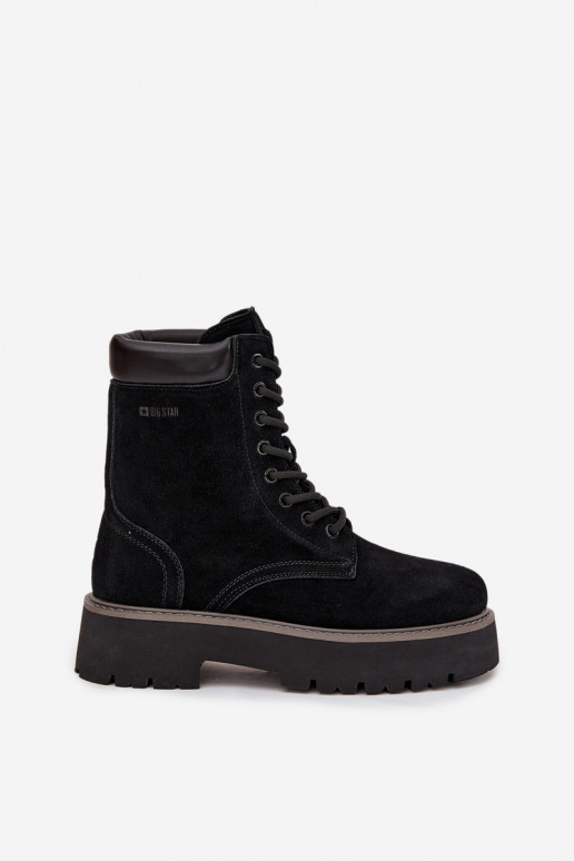 Suede women s work boots laced Big Star SS274791 Black Suede women s work boots laced Big Star SS274791 Black