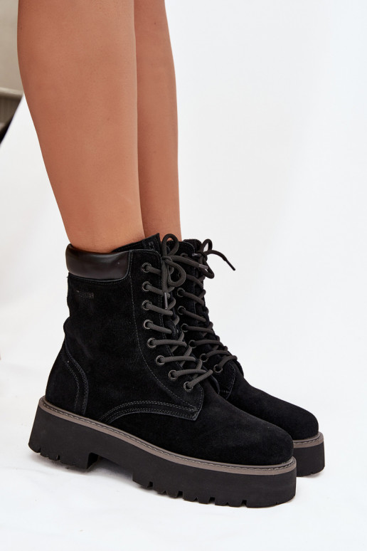 Suede women s work boots laced Big Star SS274791 Black Suede women s work boots laced Big Star SS274791 Black