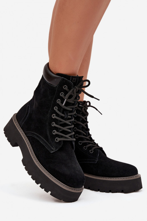 Suede women s work boots laced Big Star SS274791 Black Suede women s work boots laced Big Star SS274791 Black