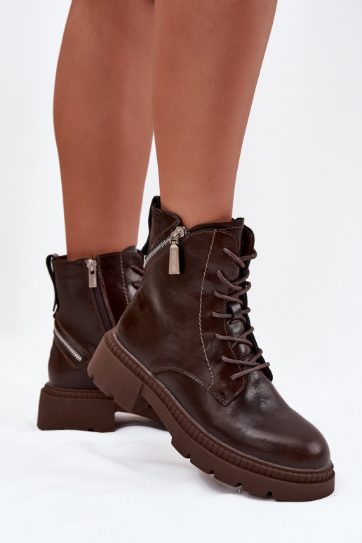 Leather Women's Work Boots Lined Big Star SS274453 Brown Leather Women's Work Boots Lined Big Star SS274453 Brown